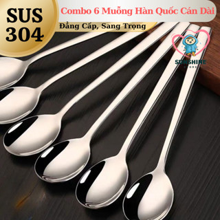   INOX 304  Bộ 6 Chiếc Thìa Cán Dài Kiểu Hàn Quốc Muỗng Cơm Cán Dài Kiểu Hàn Quốc Inox 304 Cao cấp 