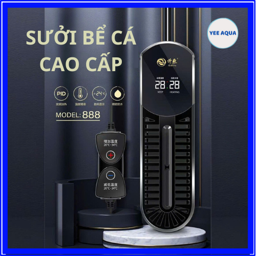 Sưởi Bể Cá Cao Cấp QY-888 Led Hiển Thị Nhiệt Độ, Công Suất từ 300w-1200w, Tự Ngắt Khi Cạn An Toàn Kh