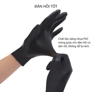 Hộp 100 Găng Tay Cao Su Đen bằng Nhựa PVC Bao Tay Bảo Vệ Dụng Cụ Cắt Tóc Cho Salon _SS 
