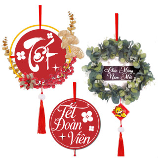 Mẹt,vòng hoa Decor Tết 2025 Cổ Truyền, Combo Hoa Giả, trang trí tường cửa kính