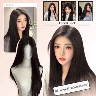 Tóc Giả Nguyên Đầu Thẳng Chia Ngoi Dài 60cm Hàng Cao Cấp Tặng Kèm Bộ Dụng Cụ Chăm Sóc Tóc