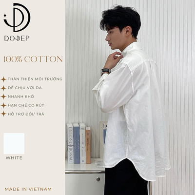 DODEP Áo sơ mi nam cotton tay dài oversize
