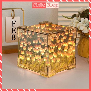 Đèn Ngủ LED Hoa Tulip Kính Tráng Gương Bóng Handmade Quà Tặng Sinh Nhật