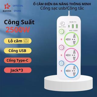 Ổ điện đa năng thông minh RAVINE, ổ cắm tích hợp usb dây dài 4M dây dài chịu tải cao chống giật an toàn tiện dụng