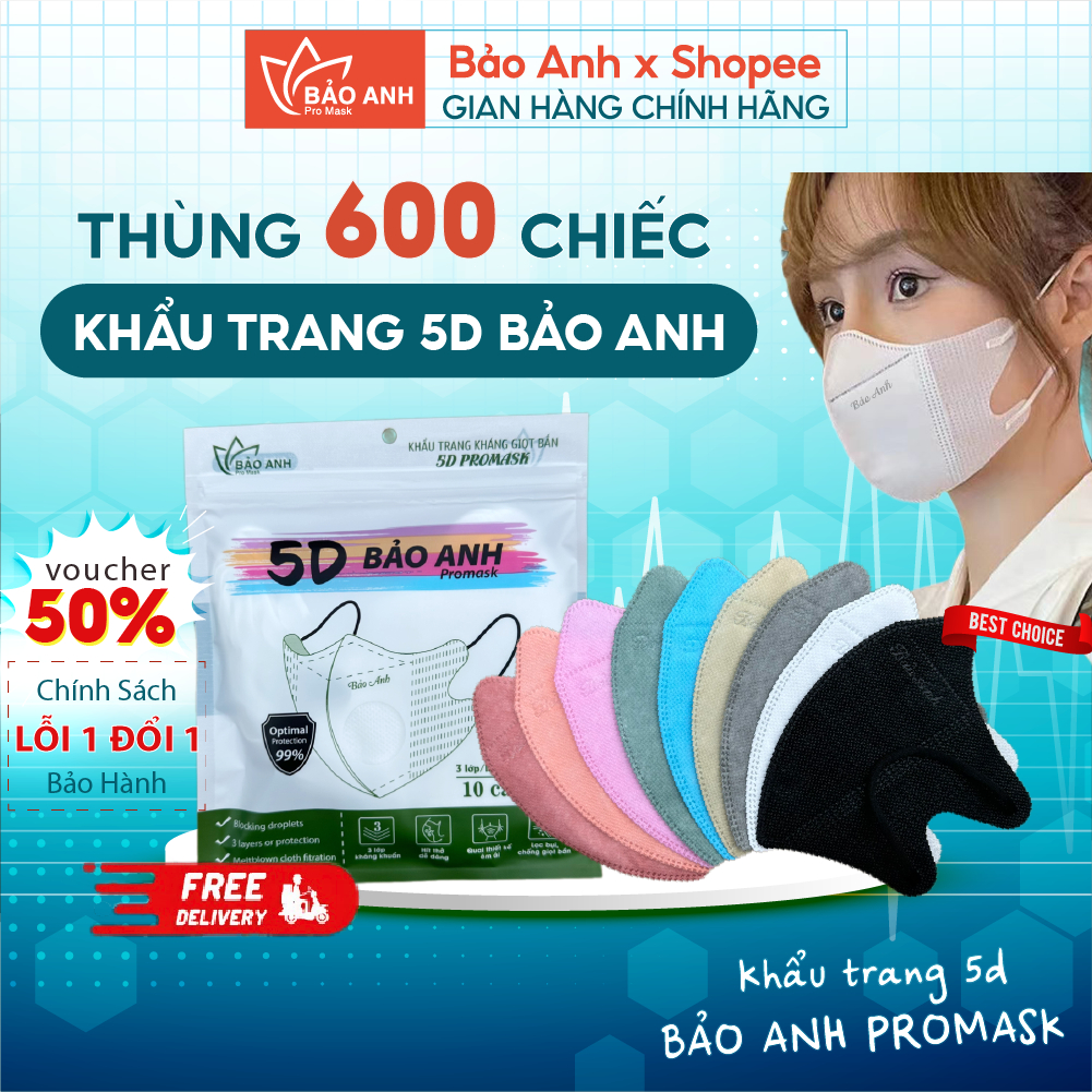 [ Thùng 600 Cái ] Khẩu trang 5D Bảo Anh Promask 3 lớp kháng khuẩn chống tia UV