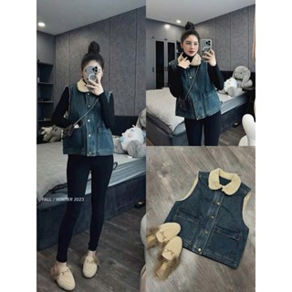 Áo Khoác Nữ, Áo Khoác Bò Gile Lót Lông Túi Hộp Đồ Tết Siêu Xinh Siêu Ấm