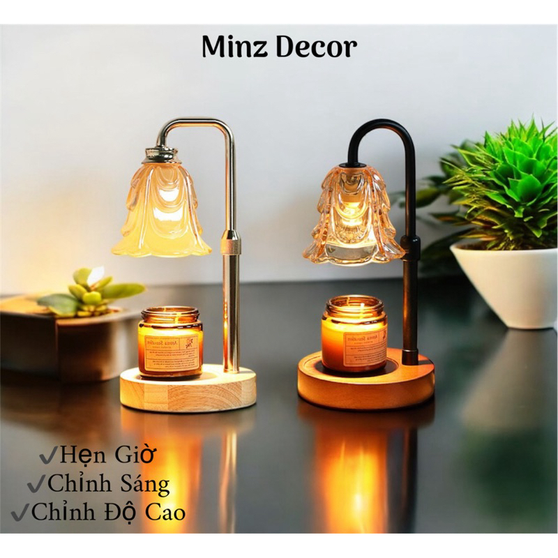 Đèn Đốt Nến Thơm Chụp Thuỷ Tinh, Đế Gỗ, Mã Sản Phẩm 020