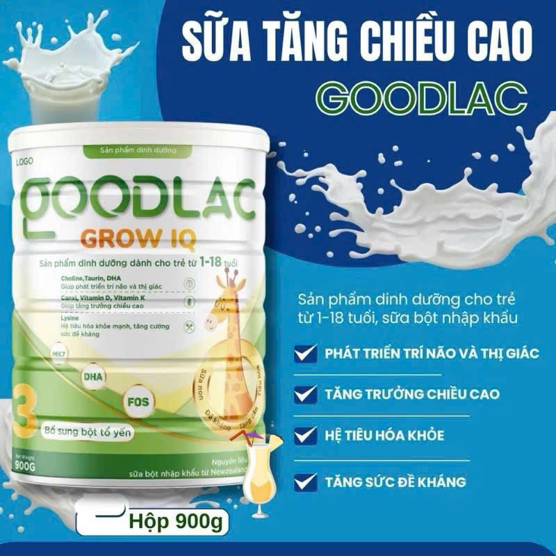 Sữa tăng chiều cao tốt GoodLac và LALA Grow IQ 900g, Sữa phát triển chiều cao và trí não cho bé từ 1 đến 18 tuổi