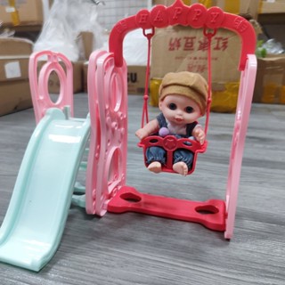 phụ kiện cho búp bê 5in ,đồ chơi mô hình cầu trượt xích đu tự lắp ghép