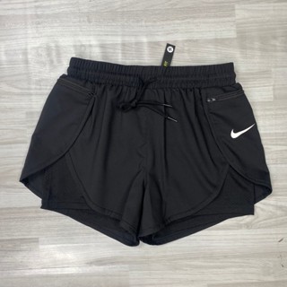 Quần Đùi Short Thể Thao Ngắn 2 Lớp Có Túi Tập Gym Yoga Nữ Logo thêu thiết kế xẻ bầu phối lưới