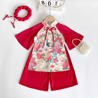  Áo Dài Cách Tân Công Phượng Đỏ Kèm Mấn Cho Bé Gái Diện Lễ Tết 