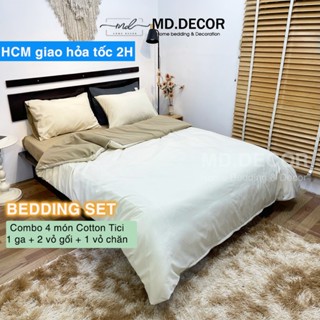 Bộ chăn ga Cotton Tici đũi MD.DECOR trơn màu nhiều kích thước ra trải giường m2 m4 m6 M8