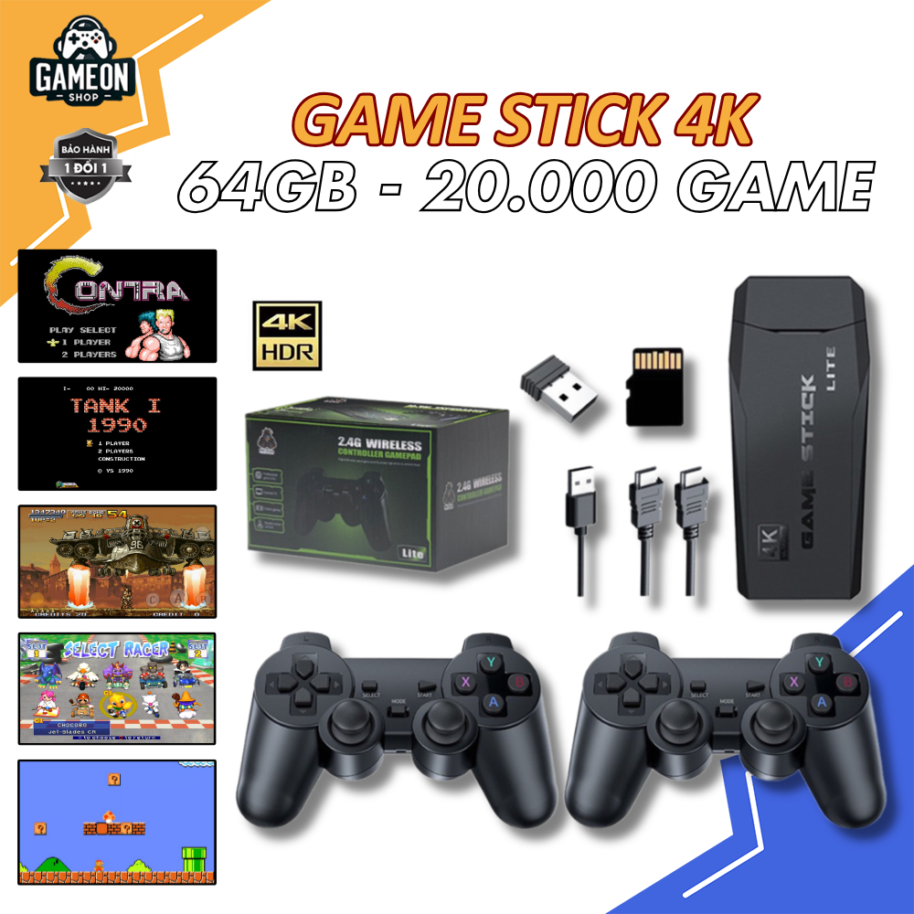 Máy chơi game cầm tay game stick 4k xanh V6 Pro 64GB HDMI, máy chơi game kết nối tivi, điện tử 4 nút PS1