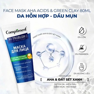 Mặt Nạ Đất Sét Compliment No Problem 80ml chứa AHA, Than Hoạt Tính dành cho mọi loại da