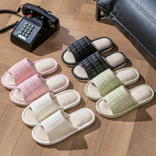 Dép Vải Lanh Đi Trong Nhà Kẻ Sọc Xước Cá Tính Vintage cao cấp mâu mới 2025,dày dặn,đế êm chống trơn