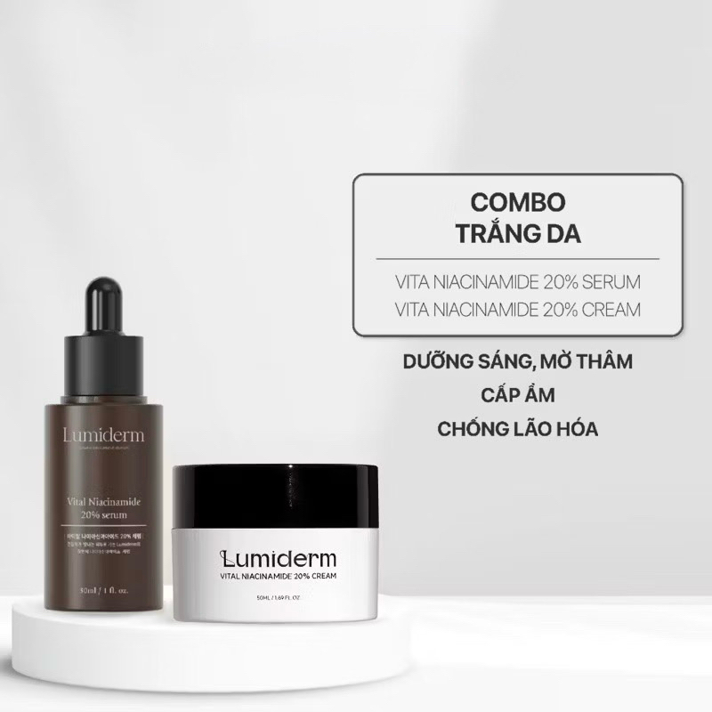combo serum b3 niacinamide 20% dung tích 30ml + kem đêm b3 niacinamide 20% dung tích 50ml.