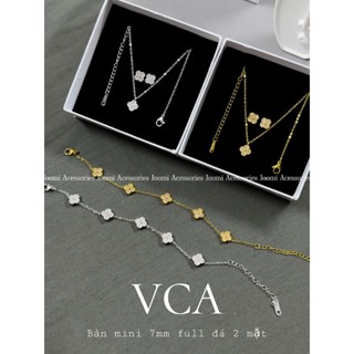  Set dây chuyền khuyên tai lắc tay cỏ 4 lá full đá 2 mặt bản mini 7mm siêu nét titan Loại 1 cao cấp không đen gỉ JoomiAcc 