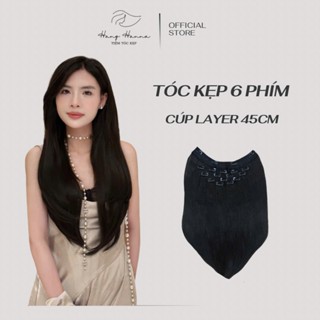 Premium - Tóc Kẹp 6 Phím HANNA Cúp Layer 45cm - Kẹp Trợ Lực Silicon + Lụa Protein