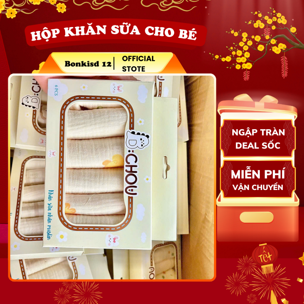 Hộp 6 Khăn Sữa BCHOU Cho Bé, Muslin Không Bụi Vải, Khăn Xô Đa Năng Thấp Hút Tốt