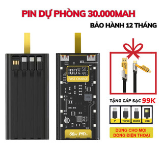  Sạc Dự Phòng Trong Suốt 120W Dung Lượng 30000mAh Tích Hợp 4 Cổng Sạc Nhanh 22,5W Phù Hợp Mọi Loại Máy 