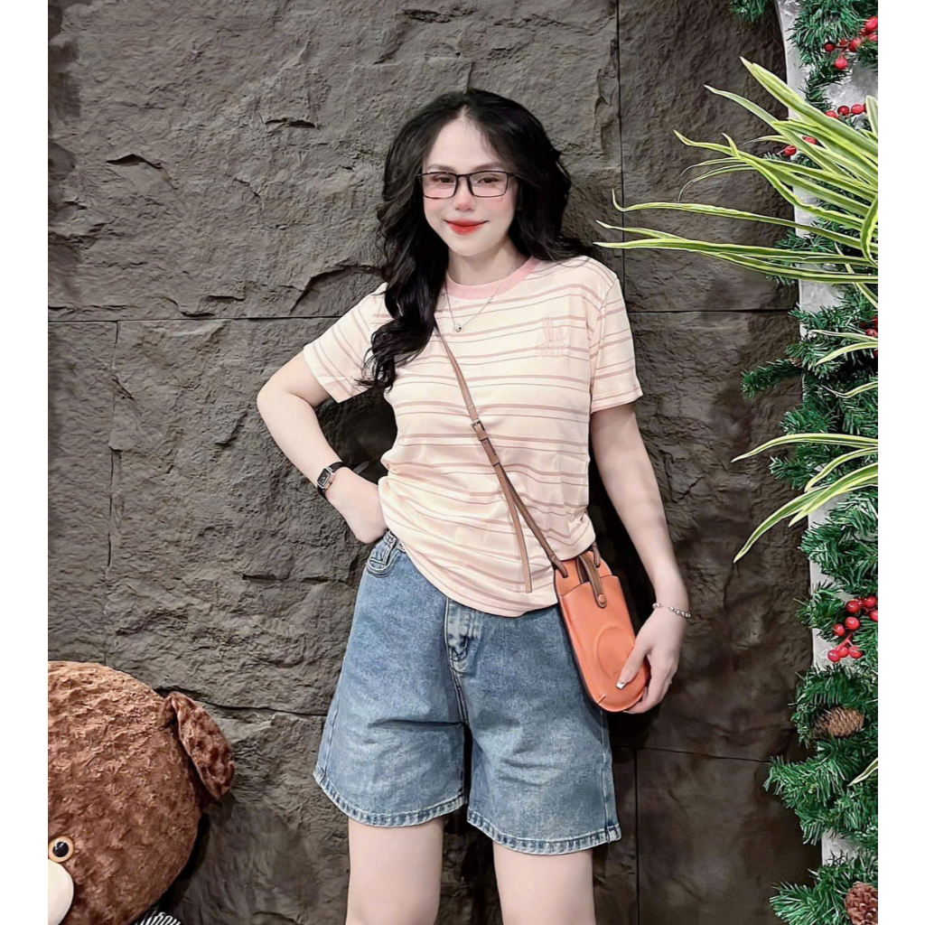 [40~60kg] Áo Thun Ôm Vừa Dáng Nữ [Mã S05] , Hình Thêu Cotton Mềm Mịn Co Dãn 4 Chiều [SỌC THỎ] | BigBuy360 - bigbuy360.vn