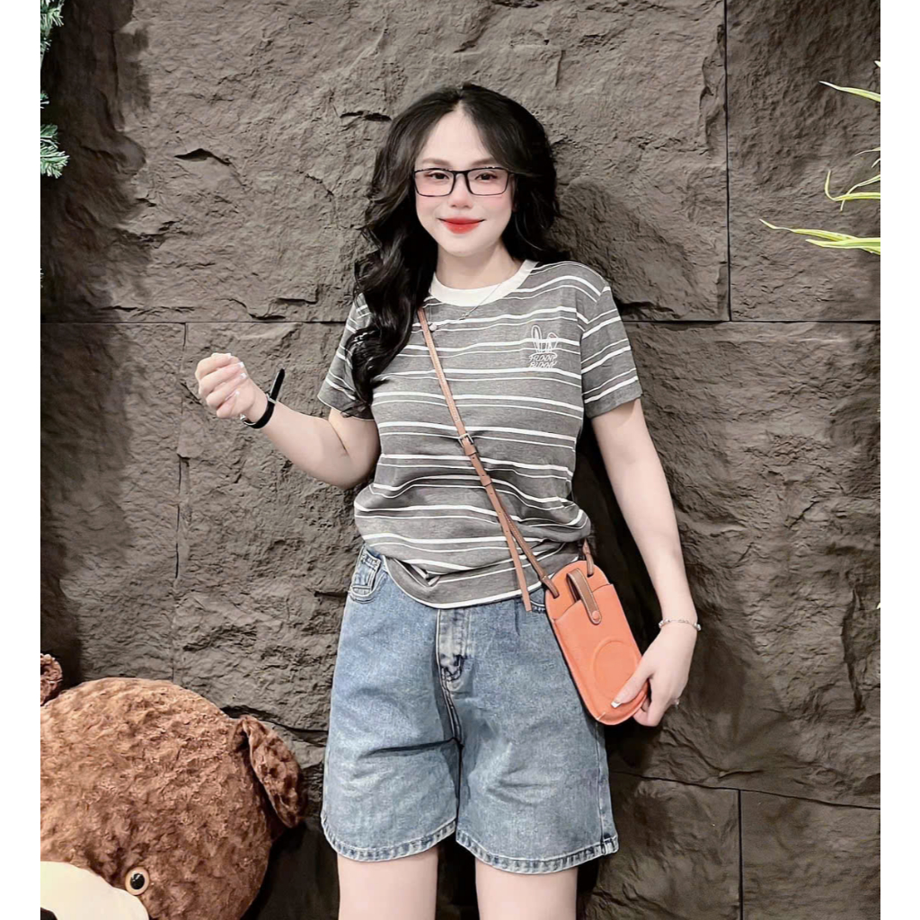 [40~60kg] Áo Thun Ôm Vừa Dáng Nữ [Mã S05] , Hình Thêu Cotton Mềm Mịn Co Dãn 4 Chiều [SỌC THỎ] | BigBuy360 - bigbuy360.vn