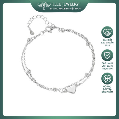 Lắc tay bạc nữ TLEE dây kép bi mặt tim bóng xinh xắn TLEEJEWELRY LT0247