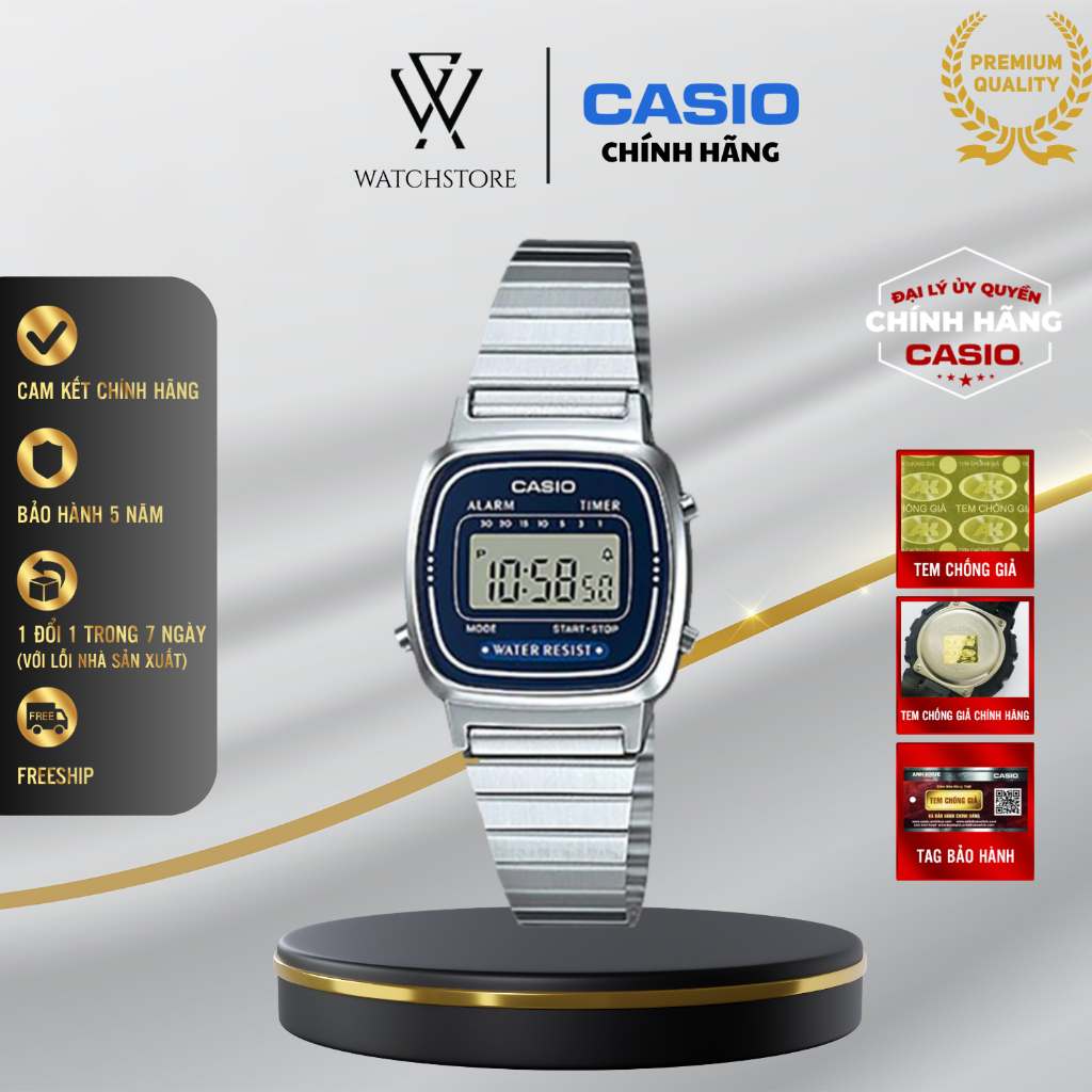 Đồng Hồ Điện Tử Nữ Casio WATCHSTORE LA670WA-2DF Thiết Kế Mặt Kính Nhựa 24.6mm, Vỏ Nhựa, Dây Kim Loại