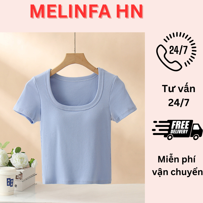Áo thun nữ ngắn tay có đệm ngực vải Cotton, áo cộc tay nữ áo 3 lỗ có mút ngực mặc nhà HNA0541