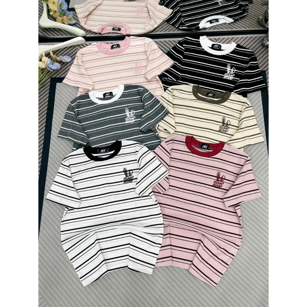 [40~60kg] Áo Thun Ôm Vừa Dáng Nữ [Mã S05] , Hình Thêu Cotton Mềm Mịn Co Dãn 4 Chiều [SỌC THỎ] | BigBuy360 - bigbuy360.vn