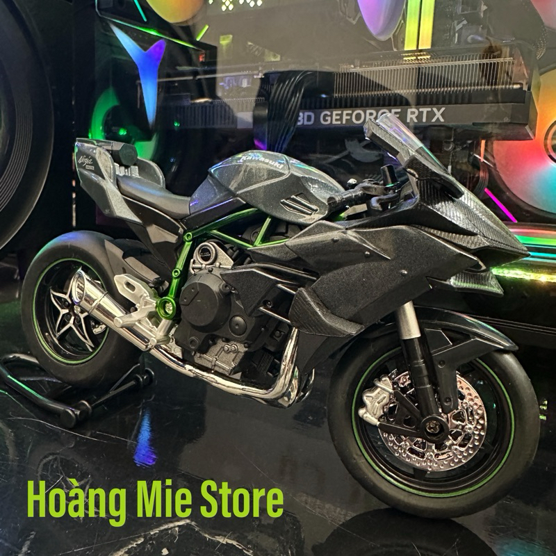 (Tặng chân đế)Mô hình xe mô tô Kawasaki Ninja H2R bằng hợp kim tỉ lệ 1:12