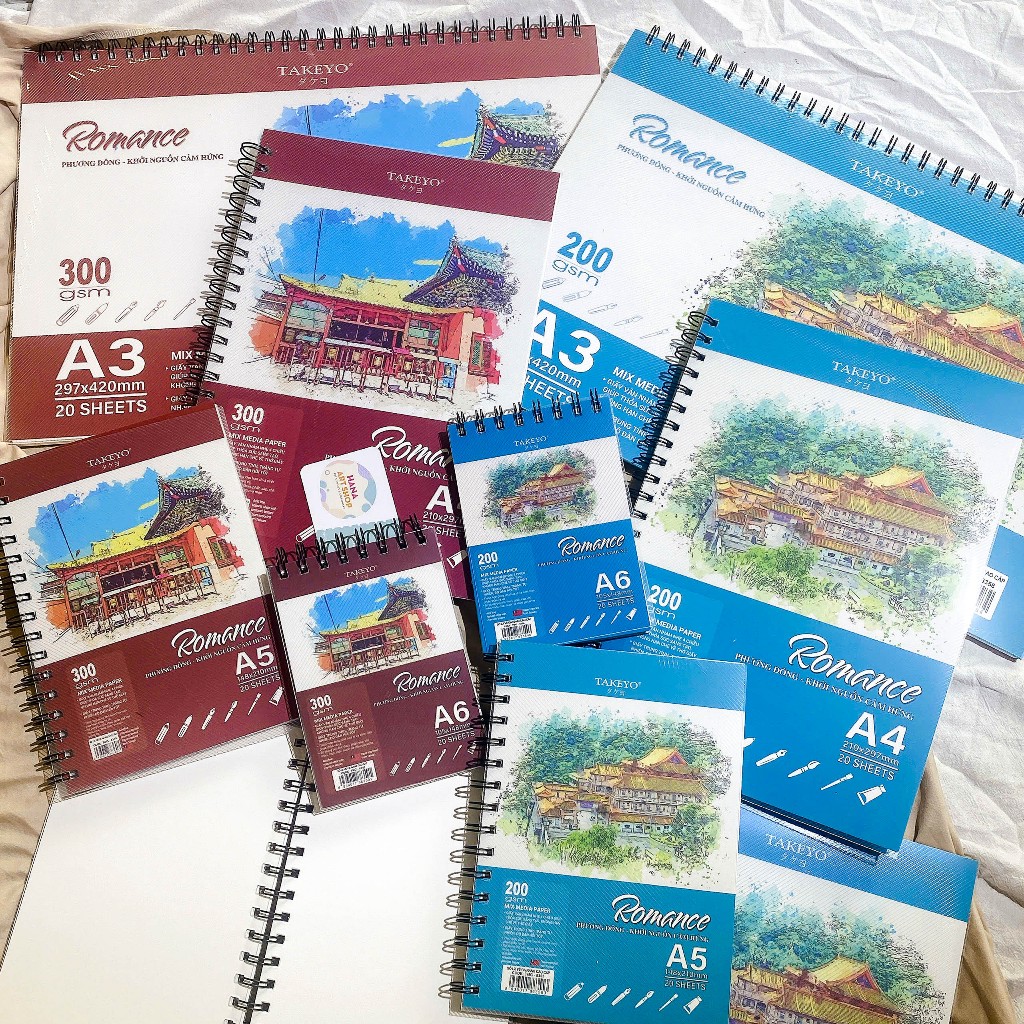 Sổ Vẽ Màu Nước Takeyo Romace - Sổ Vẽ Đa Chất Liệu 300Gsm/200Gsm Mix Media