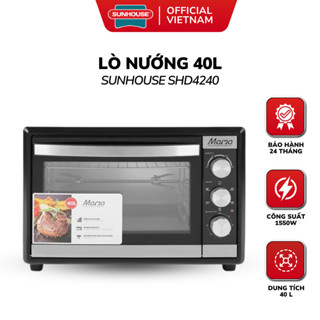 Lò Nướng Điện 40L Sunhouse Mama SHD4240 - Có Trục Xiên Quay Gà - Thanh Nướng Kép - Bảo Hành 24 Tháng