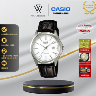 Đồng Hồ Casio Nam MTP-1183E-7ADF Màu Trắng Kim Bạc Kính Khoáng Chống Nước 38mm Dây Da Màu Đen Cổ Điển Chính Hãng