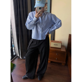 SIAM - ÁO SƠMI DÀI TAY SỌC XANH FORM BOXY