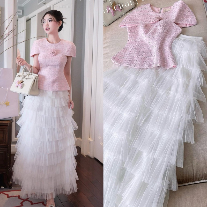 Set Dạ Váy Tầng Chouchou - Hồng