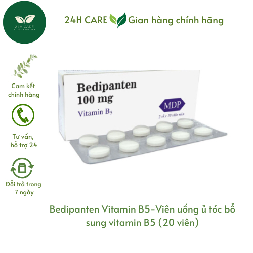 Combo 2 hộp Viên uống, Viên ủ tóc Bedipanten Vitamin B5 100mg (20 viên)