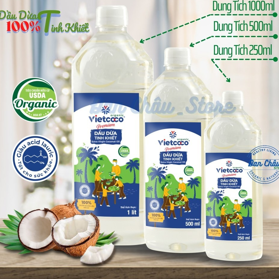 Dầu dừa Tinh khiết organic- Vietcoco 225ml - 1 lít