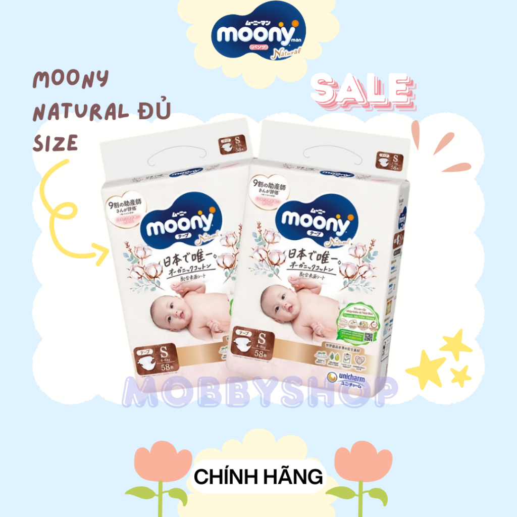 SALE CHÍNH HÃNG tã bỉm Moony Natural Nhật đủ size