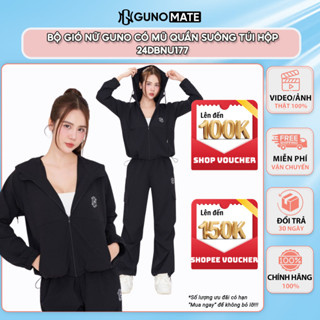 Bộ Quần Áo Gió Thu Đông Nữ GUNO Cao Cấp Set Đồ Thể Thao Có Mũ Quần Suông Phối Túi Hộp SP5 24DBNU177