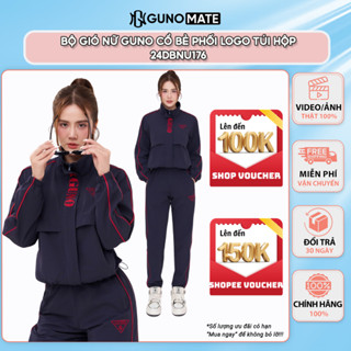 Bộ Quần Áo Gió Nữ GUNO Cao Cấp Cổ Bẻ Phối Logo Tam Giác Kết Hợp Sọc Bộ Gió Thể Thao Cho Nữ SP5 24DBNU176