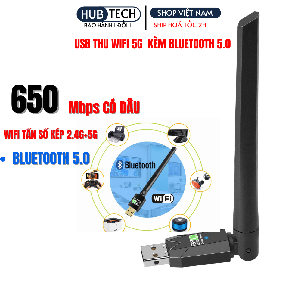 USB WIFI , usb bluetooth , card wifi 2 IN 1 giúp thu wifi cho pc laptop băng tần kép wifi 5g 900mbps