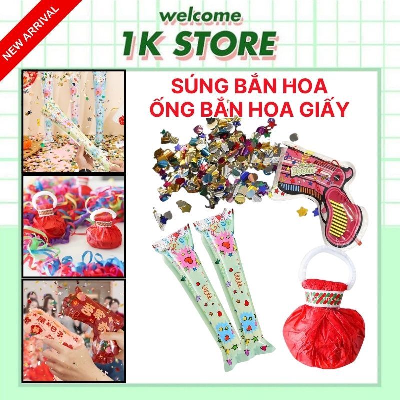 Ống Hoa Giấy Kim Tuyến, Dây Ruy Băng Đỏ Chúc Mừng Tiệc Tùng - Ống Pháo Hoa Giấy Phụt Ruy Băng #