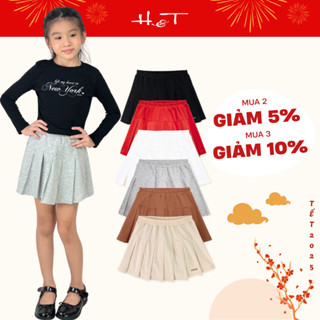 Chân váy xếp li H&T chất BC GEN vải xuất dư, cotton co giãn 4 chiều, có lót chip đùi cho bé gái từ 3-14 tuổi-CVBG004