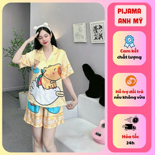 Đồ bộ nữ ANH MỸ CAPYBARA pijama mặc nhà , đồ ngủ nữ đùi lụa xước cao cấp bigsize SP0334