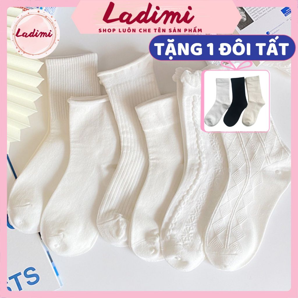 Tất Nữ Cao Cổ, Tất Nữ Cổ Cao Chất Cotton Hàn Quốc Thiết Kế Dệt Kim Trắng Tinh LADIMI MÃ T16