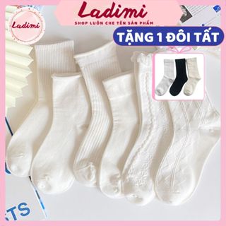 Tất Nữ Cao Cổ, Tất Nữ Cổ Cao Chất Cotton Hàn Quốc Thiết Kế Dệt Kim Trắng Tinh LADIMI MÃ T16