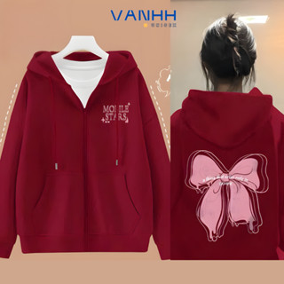 Áo khoác hoodie zip in hình nơ hồng to MOBISTART màu đỏ , trắng, xanh, đen hottrend 2025
