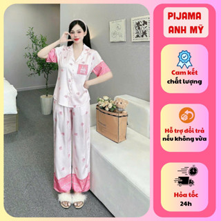 Bộ pijama nữ Anh Mỹ mặc nhà chất liệu lụa xước tay ngắn quần dài, đồ bộ nữ SP0322