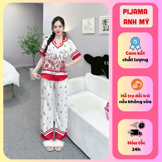  Bộ pijama nữ Anh Mỹ chất liệu lụa xước tay ngắn quần dài mặc nhà mặc ngủ đồ bộ nữ SP0327 